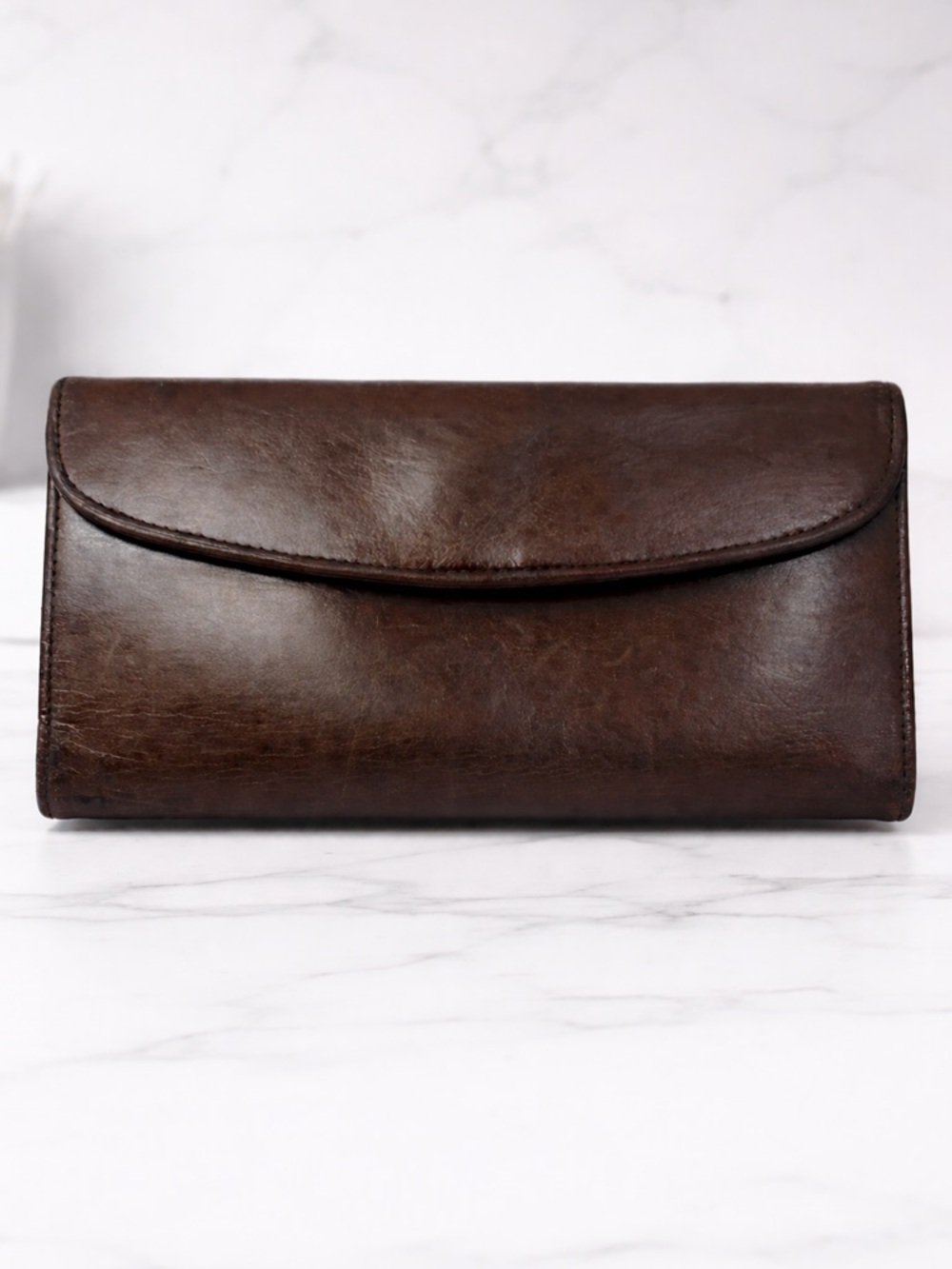 Coach Vintage Water Buffalo Dark Brown Leather Tri-Fold Wallet
#4730